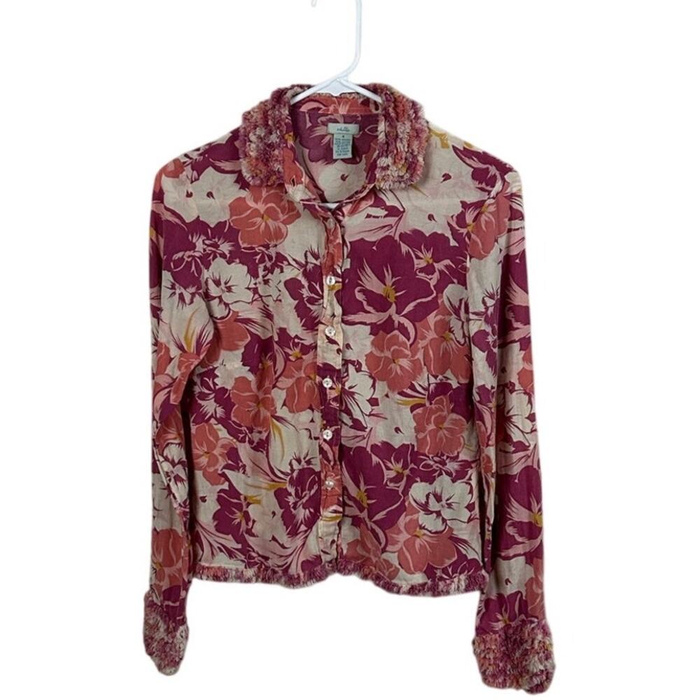 Anthropologie Odille Pink Floral Button Down Blouse size 4